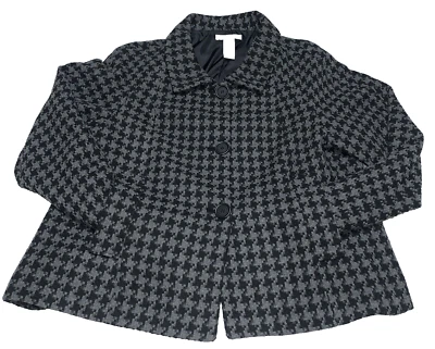 Chaqueta Chaquetón Liz Claiborne Mezcla Lana Para Mujer Talla XL Negra Gris Pata de Gallo Foto 1 de 4
