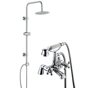 Grifo mezclador de ducha tradicional cromado para baño y kit de rieles elevadores rígidos redondos de 3 vías - Imagen 1 de 12