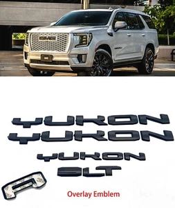 OVERLAY Matte Black Door Rear SLT Yukon Emblem Fit 2021-2024 GMC Yukon Yukon XL - Picture 1 of 7