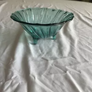 Jeannette Swirl Ultramarine Blue Green 3 Footed Open Candy Dish with Rim - Picture 1 of 3