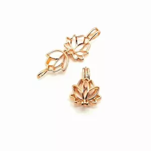 4 or 20 BULK Pink Rose Gold Lotus Bead Diffuser Locket - US Seller - RG1074 - Picture 1 of 4