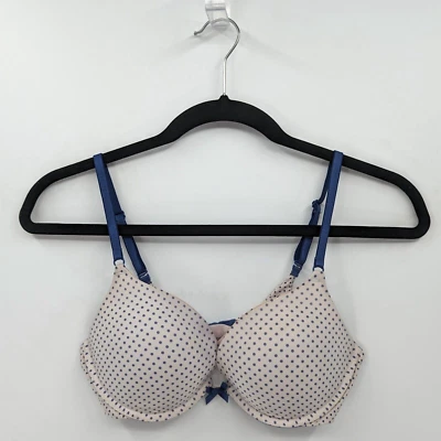Sujetador Victoria's Secret 34C Blanco Azul Lunares Push Up-LEER Foto 1 de 4