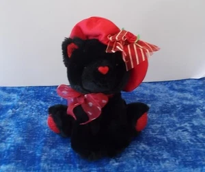 Cute Little Black Kitty Cat or Bear with Red Glitter Paws and Red Hat - Picture 1 of 6