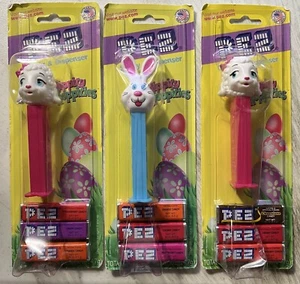 3 PEZ Dispenser Hippity Hoppities 2 Lamb Pink Stems White Bunny rough cards - Picture 1 of 2