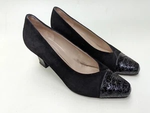 Vintage Womens Bruno Magli 6.5 B Black Leather Pumps Slip on Shoes Made Italy - Picture 1 of 7