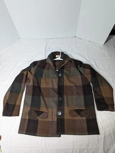 Vtg 1940s 50s Pendleton Brown Plaid Virgin Wool Shirt Jacket Sz L womens - Picture 1 of 8