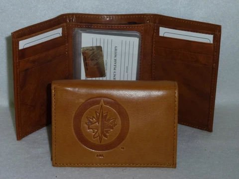 WINNIPEG JETS   Leather TriFold Wallet   NEW   brown 3 Cover
