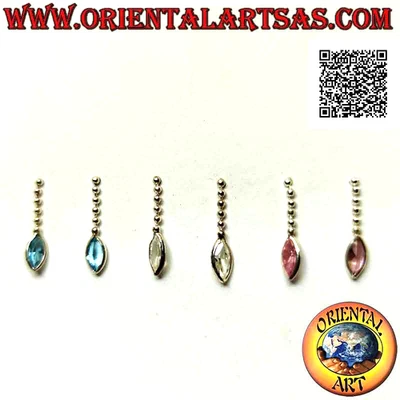 Orecchini Argento 925‰ da lobo con fila di palline e zircone colorato a navetta  - Immagine 1 di 4