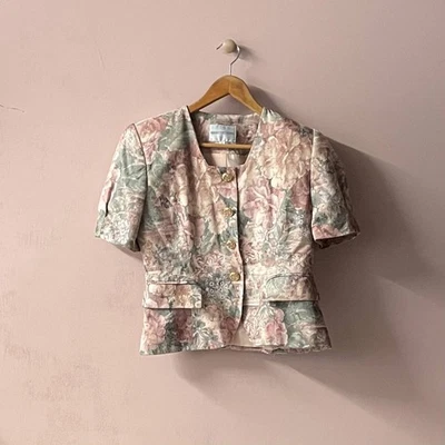 Vintage Amanda Smith Petites Floral Printed Short Sleeve Blazer Size 8 EUC - Image 1 of 4