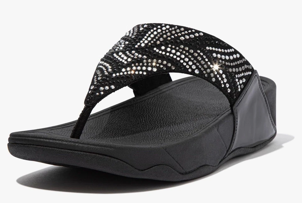 FitFlop Womens Black Sandal Lulu Crystal Feather NEW WIDER fitting Sz 7 - Image 1 of 4