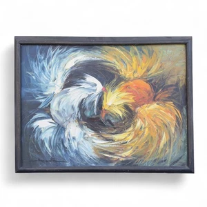 Vibrant Alfredo Buenaventura Abstract Roosters Painting - Bild 1 von 6