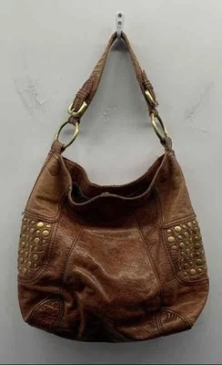 Bolso de Hombro Hobo Steven Steve Madden Marrón Cuero Envejecido Tachonado Latón Foto 1 de 4