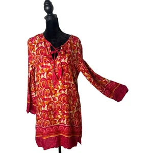 Rock Flower Paper Beach Cover Up Tunic Top Women S BOHO Ethnic Tribal Print NEW - Picture 1 of 12