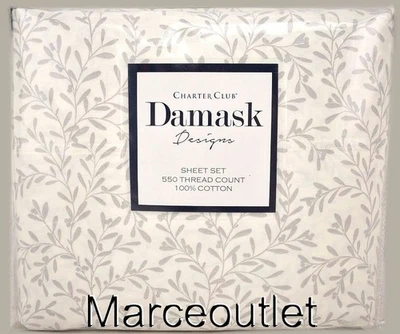 Juego de sábanas Charter Club Damask Designs Botanical Vine Queen plateadas Foto 1 de 4