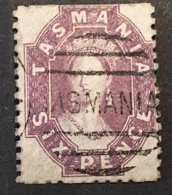 Australia Tasmania Queen Victoria 1864 VFU 6d stamp Light Hinged - Image 1 of 2