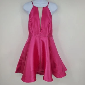 Neu mit Etikett Lulus Take a Picture Hot Pink Satin Plunge Hoco Skaterkleid mit Taschen La - Bild 1 von 10