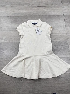 Vestido Polo Ralph Lauren Niñas 4T Beige Azul Poni Manga Corta Cintura Caída Niños Foto 1 de 4