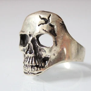 Heavy Skull Ring Silver 925 11.63g Gothic Biker Punk Size 10 Cracked Design - Picture 1 of 9