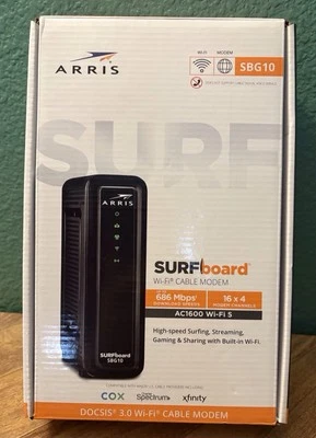 ARRIS SURFboard SBG10 DOCSIS 3.0 16 x 4 Gigabit Cable Modem & AC1600 Wi-Fi - Image 1 of 4