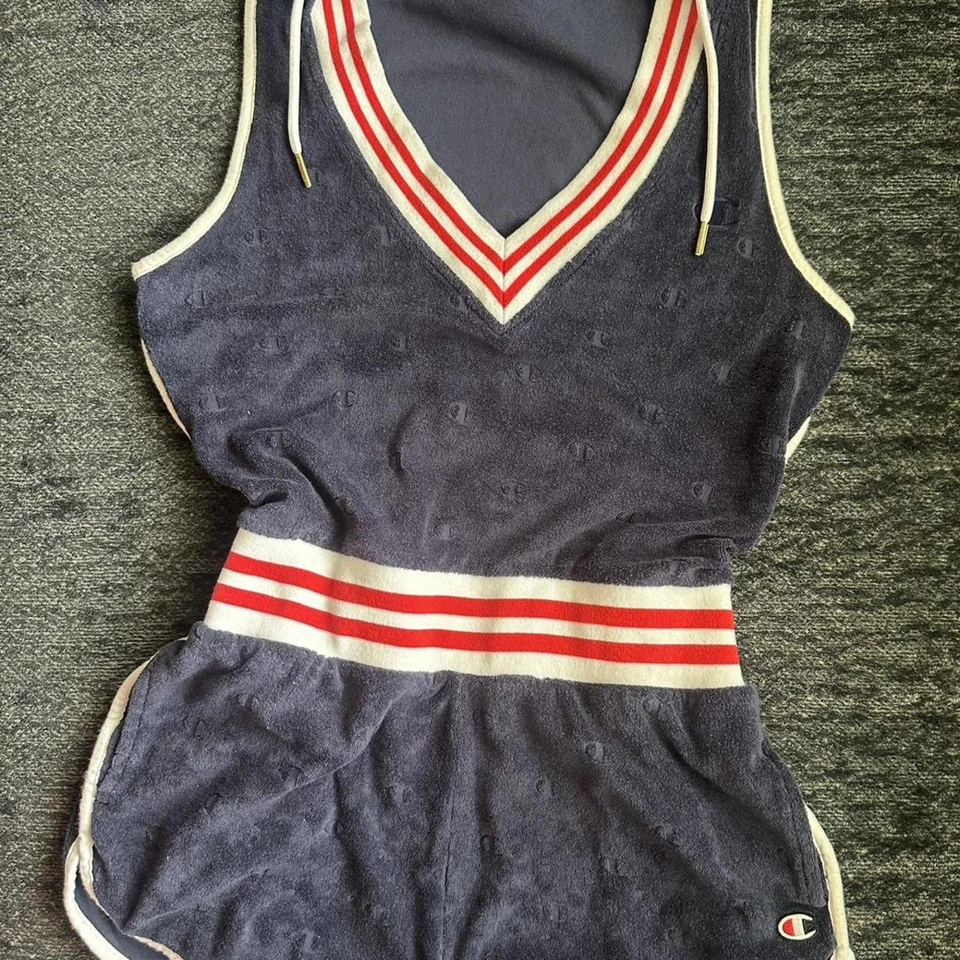 Mameluco Vintage Champion USA Terrycloth Rojo Blanco Y Azul Estilo Años 80 Retro Foto 1 de 4