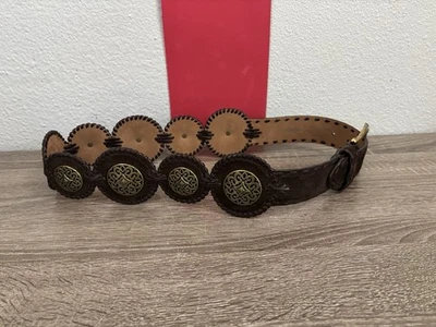 "Cinturón concho vintage Brighton para mujer SunFlower marrón plateado cuero 34"" occidental" Foto 1 de 4