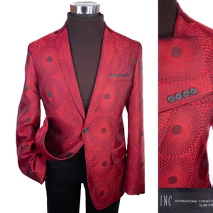 INC Herren M 40 Blazer Sakko Rot Schwarz Geometrisch Slim Fit Dinner Mantel Zwei Knopf - Bild 1 von 13
