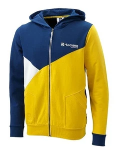 Husqvarna Asimétrica Cremallera Sudadera con Capucha Amarillo/Azul Adulto Logo Chaqueta con Capucha Talla Pequeña - Imagen 1 de 1