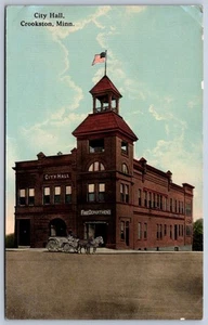 K31/ Crookston Minnesota Postcard c1910 City Hall Building 321 - Imagen 1 de 4