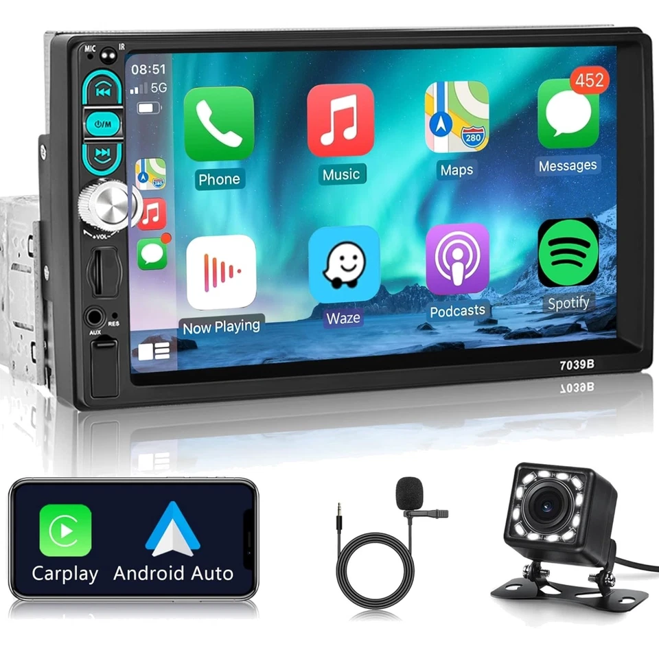 Auto Radio 1 Din Touchscreen Bluetooth Carplay Android Auto FM USB AUX Spiegel - Bild 1 von 4
