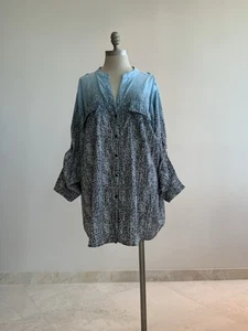 Calvin Klein Damenbluse schwarz Ombré blau mit Rollriegelärmeln Gr. 2X - Bild 1 von 6