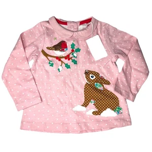 Neu mit Etikett Mini Boden Mädchen 9-12 Monate rosa Kragen Weihnachten Langarmshirt - Bild 1 von 3