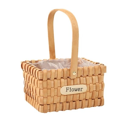 1pc Hand Knitting Flower Flower Wooden Basket Container Handheld Flower Basket - Image 1 of 4