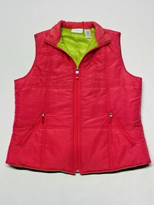 Chaleco acolchado acolchado Liz Claiborne cremallera completa rosa verde lima talla M atletismo Foto 1 de 4