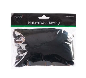 TRIMITS Natural 100% Wool Roving For Needle Felting 50g - BLACK - Picture 1 of 1