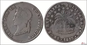 Bolivia 4 Soles 1855 / Potosi MJ / 13,03 gr. plata MBC / VF KM00123.2-55 - Bild 1 von 1