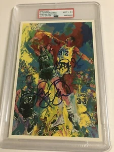 Magic Johnson Signed LeRoy Neiman Postcard Larry Bird Lakers PSA/DNA MINT 9.5 - Picture 1 of 4