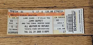 Biglietto Jimmy Buffett & The Coral Reefer Band 2008 Stub Land Shark Margaritaville - Foto 1 di 2