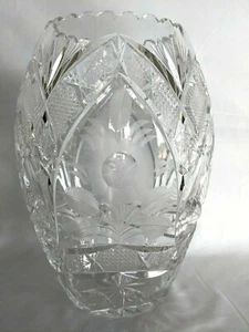 Crystal Etched Pressed Lead Leaded Glass Vase Flowers Unmarked apx 11.5" tall - Picture 1 of 9