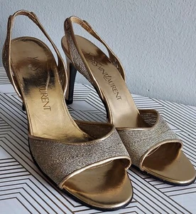 Yves Saint Laurent Giselle Metallic Gold Slingback Heels Size 6M - Picture 1 of 9