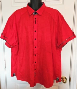 Au Noir Mens Size 10/6XL Red Textured 100% Cotton Shirt Roll Tab Short Sleeves - Picture 1 of 5