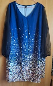 Lovely Navy Blue & Gold Glitter Printed Design Party Dress Size 18 - Picture 1 of 13