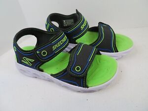 Skechers Kids 3 Hypro Splash Black Lime Green Sandal Light Up #90522L Hook Loop