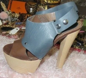 Marni Italian Leather Color Block Wooden Heeled Platform Slingback Studded Heels - Picture 1 of 14