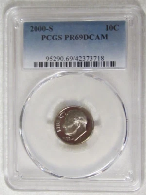 2000 S Clad Proof Roosevelt Dime - PCGS PR 69 DCAM Deep Cameo (3718) Guide $16 - Image 1 of 2