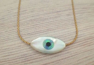 Böser Augenschutz Blau Opal MOP Charm Anhänger Gold Vergoldete Halskette Halskette - Bild 1 von 4