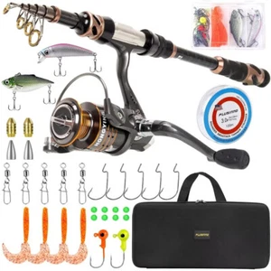 PLUSINNO Fishing Rod and Reel Combos -24 Ton Carbon Fiber Telescopic Fishing Pol - Picture 1 of 7