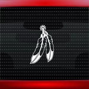 Feather #3 Native American Car Decal Window Sticker Wolf Bear Paw (20 COLORS!) - Picture 1 of 1