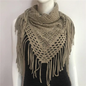 Fashion Womens Warm Knitted Shawl Wrap Cashmere Fringed Hollow Triangle Scarf US - Picture 1 of 21