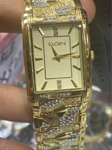 Men Elgin Luxury Elegant Goldtone Color Steel Bracelet Watch Brand New Item - Picture 1 of 5