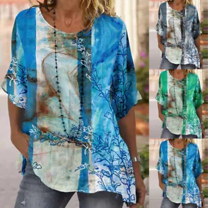 Plus Size Women Boho Loose Tunic Tops Tee Ladies Summer Baggy T-Shirts Blouse US - Picture 1 of 10